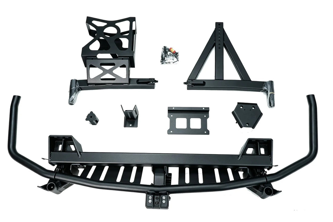 Porsche Cayenne 957 dual swingout rear bumper with spare wheel, rear view
