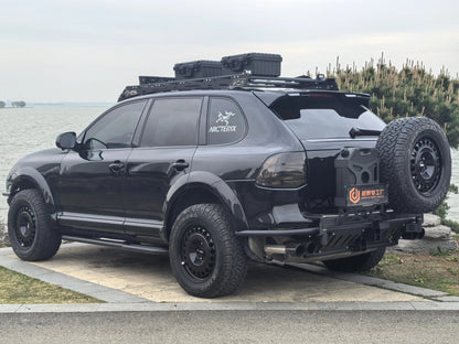 Porsche Cayenne 957 Rear Bumper (2008–2010) Dual Swingout - OverlandtrekRear BumperOverlandtrekOT-C957-RB-DSOPorsche Cayenne 957 (2008–2010) dual swingout rear bumper – spare tire carrier with full-size off-road tire